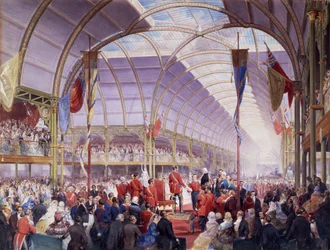 Sir Thomas Fairbairn wręcza przemówienie księciu małżonkowi na Art Treasures Exhibition w Manchesterze, maj 1857