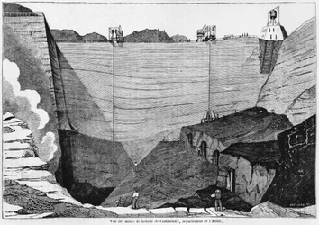 Kopalnia węgla w Commentry, ilustracja z Le Magasin Pittoresque, 1835 (fot. bw)