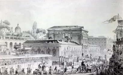 Zabytki znalezione w Herkulanum przewożone do Muzeum Neapolu, ok. 1782 (pióro, atrament i akwarela na papierze)