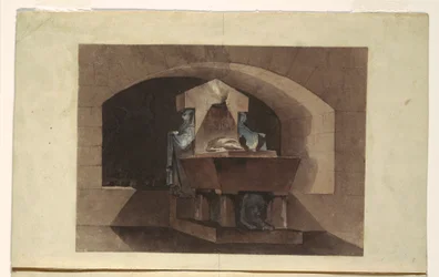 Rysunek Grobowiec w stylu egipskim z kariatydami i lwem, ok. 1779-84
