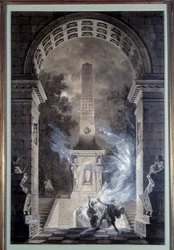 Scenografia: projekt dekoracji zrealizowany przez Jean Louis Desprez (1743-1804) do utworu „Semiramis” Francois Marie Arouet dit Voltaire (1694-1778) (1748) 1784. Konserwy w Ticino.