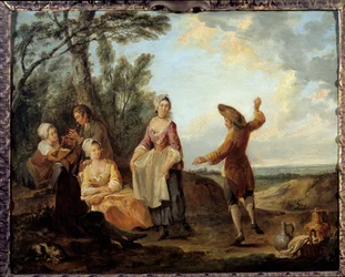 Taniec rustykalny. Obraz Louis Joseph Watteau powiedział Watteau de Lille (1731-1798)