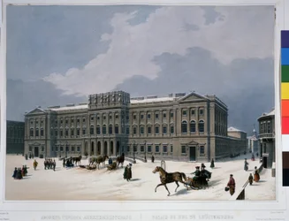 Pałac Maryjski na placu św. Izaaka w Petersburgu. Litografia Louisa Julesa Arnouta (1814-1868), kolorowana akwarelą, ok. 1840 r. Sztuka francuska, klasycyzm. Pchniecie
