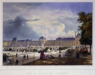 Widok na Palais des Tuileries - w "Paris en 1837" autorstwa Arnout