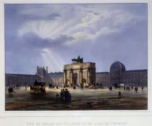 Widok na Palais des Tuileries i karuzelę - w „Paryżu en 1837” autorstwa Arnouta