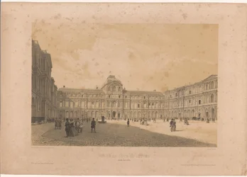 Widok na dziedziniec (Cour Carrée) Luwru Vue de la cour du Louvre (tytuł na obiekcie) Wspaniałe widoki Paryża (tytuł serii) Grandes Vues de Paris (tytuł serii)