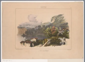 Widok na jezioro Trasimeno we Włoszech Lac Trasimene (tytuł na obiekcie) Wspomnienia z Włoch Villeneuve (tytuł serii) Villeneuve. Souvenirs d