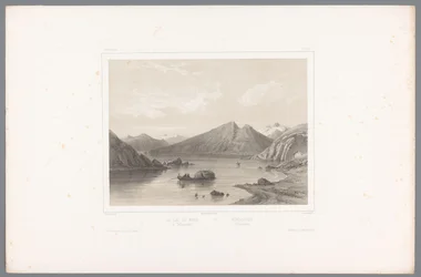 Widok na jezioro Norsjø w Telemarku Le lac du Nord à Tellemarken / Nordsjóen i Tellemarken (tytuł na obiekcie) Twarze w Skandynawii (tytuł serii) Vues du Nord. Norwegia (tytuł serii)