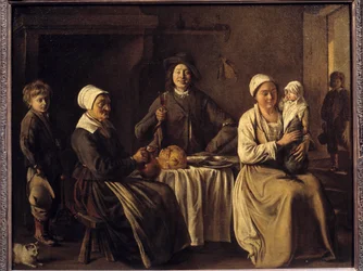 Powrót Bapteme czyli „Szczęśliwa rodzina” Obraz Louisa Le Naina (1593-1648) 1642. Wymiary 0,61 x 0,78 m