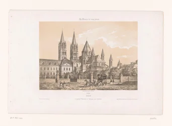 Zicht op de Abbaye aux Hommes met de Saint-Étienne Church te Caen Caen. Wielki Et. Etienne, czyli Abbey of Men (tytuł na obiekcie) Hedendaags Frankrijk (tytuł serii) Francja dzisiaj (tytuł serii na obiekcie)