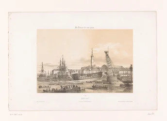 Widok na Arsenał w porcie Lorient lorient. Wnętrze Portu Wojskowego (tytuł na obiekcie) Współczesna Francja (tytuł serii) La France de nos jours (tytuł serii na obiekcie)
