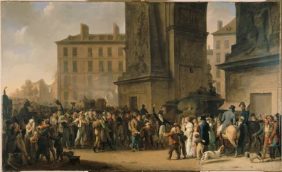 Poborowi z 1807 roku defilujący przed bramą Saint-Denis