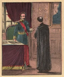 Napoleon III i Louis-Gaston de Segur (Louis Gaston de Segur) (1820-1881) Francuski biskup w Elysee - - Grawerowanie z „” Nauka religii oczami. Cudowny album” Louisa Maitrejeana i Georgeta Ramonda - Francja 1910