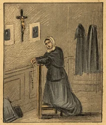 Portret Pauline-Marie Jaricot (Pauline Marie Jaricot) (1799-1862) założycielki Towarzystwa Rozkrzewiania Wiary i Stowarzyszenia Żywego Różańca – (Propagacja Wiary) – Grawerowanie z „”Nauczanie religii oczami”. Wspaniale