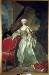 Portret na całej długości przedstawiający Marie Therese (Marie-Therese) Rafaelle, hiszpańską infantkę, francuską delfinę (1726-1746). Obraz Louis Michel Van Loo (1707 - 1771)