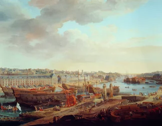 Stocznia: „Miasto Brześć”” Detal. Obraz Louis Nicolas van Blarenberghe (1716-1794) 1774