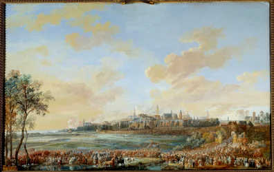 Wojna o sukcesję austriacką (1741-1748): „”Wstąpienie króla Ludwika XV do Mons 30.05.1747””Gwasz Louisa Nicolasa Van Blarenberghe (1716-1794) 1783 Nd. 0,59x0,94 m - Wojna o sukcesję austriacką (1741-1748): wjazd króla Ludwika XV w Mons, 30 maja