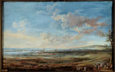 Wojna o sukcesję austriacką (1741-1748): „”Oblężenie miasta Maestricht (Maastricht) przez Marechaux Saksonii i Lowendal od 16 kwietnia do 10 maja 1748””” Gwasz Louis Nicolas Van Blarenberghe (1716-1794)