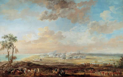Wojna o sukcesję Austrii (1741-1748): „”Oblężenie Ostendy przez generała porucznika Earl of Lowendal od 13 do 23 sierpnia 1745””Gwasz Louisa Nicolasa Van Blarenberghe (1716-1794) 1783 Nd. 0,59x0,94 m Wersal, muzeum zamku