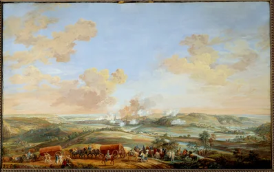 Wojna o sukcesję austriacką (1741-1748): „”Oblężenie zamków Namur przez hrabiego Clermont od 24 do 30 września 1746””Gwasz Louis Nicolas Van Blarenberghe (1716-1794) 1782 nd. 0,59x0,94 m Wersal, muzeum zamku