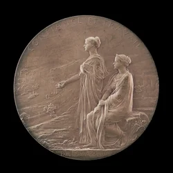 Personifikacje zaufania i przemysłu w krajobrazie [rewers], 1900.