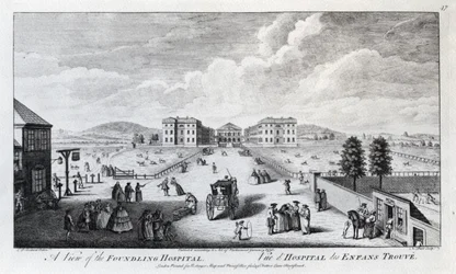 Widok szpitala Foundling, grawerowany przez Nathaniela Parra, 1750