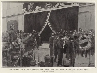 Pogrzeb M. Zoli niosącego trumnę z domu przy Rue de Bruxelles