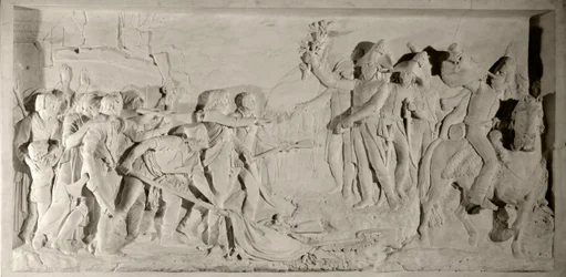 Wojna w Vendee: pacyfikacja Vendee przez generała Lazare Hoche (1768-1797) w 1796. Płaskorzeźba w marmurze wyrzeźbiona przez Simona Louisa Boizota (1743-1809). 1800. Wersal, muzeum zamkowe