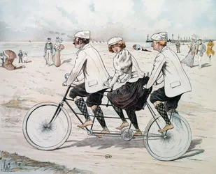 Trzyosobowy tandem na nabrzeżu