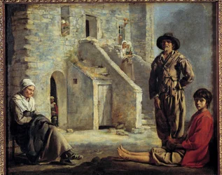 Chłopi przed domem. Obraz Louisa Le Naina (1593-1648)