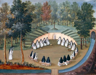 Opactwo Port-Royal des Champs, zakonnice spotykające się w samotności przez Louise-Magdeleine Hortemels (1688-1767), Francja