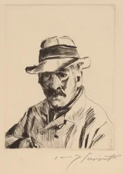 Autoportret w słomkowym kapeluszu, długość biustu, 1913.