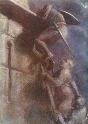 Ilustracja do opowieści o wyprawach krzyżowych (kolorowa litografia)