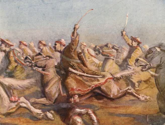 Ilustracja do opowieści o wyprawach krzyżowych (kolorowa litografia)