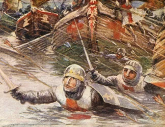 Ilustracja do opowieści o wyprawach krzyżowych (kolorowa litografia)