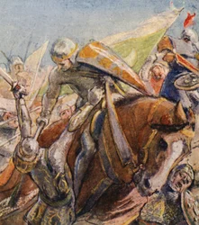 Ilustracja do opowieści o wyprawach krzyżowych (kolorowa litografia)