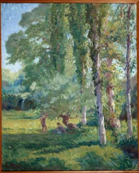 Para na trawie pod topolą Obraz Loys Prat (1879-1934), XX wiek. Olej na płótnie. Donzere, ratusz.