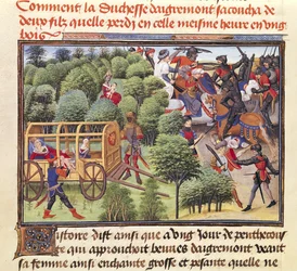 Ms 5072 f.6v Jak księżna Aigremont urodziła dwóch synów i straciła ich w tej samej godzinie w lesie, z cyklu Renaud de Montauban