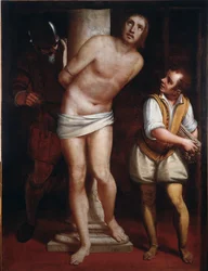 Chrystus przy kolumnie lub biczowanie Obraz Luca Cambiaso (1527-1585) wym. 171x130 cm Genes, Musei di Strada Nuova (ex Palazzo Bianco)