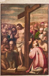 Genua, Duomo (katedra św. Wawrzyńca), zakrystia, kaplica: „Chrystus Eucharystyczny adorowany przez świętych”, Luca Cambiaso, ok. 1580