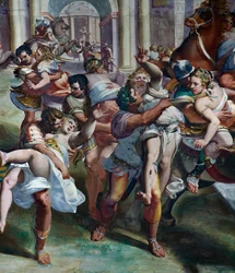 Porwanie Sabinek (XVI wiek), Luca Cambiaso (1527-1585), fresk, Villa Imperiale, Genua, Liguria, Włochy, detal