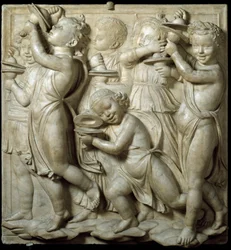 Panel Kantorii lub Trybuna Śpiewaków: dziecko grające na cymbałach. wysoki marmurowy relief Luca della Robbia (ok. 1400-1482) 1431-1438 wym. 348 cm Museo dell