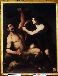 „Apollo i Marsyas” Apollo, po wygraniu wyzwania z Marsjaszem, obdziera go ze skóry, a następnie wrzuca do jaskini. Obraz Luca Giordano (1632-1705) ok. 1650 r. Manieryzm. Muzeum Puszkina, Moskwa