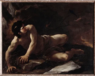 Kuszenie świętego Benedykta, który rzuca się w ciernie, aby uniknąć pokus. Obraz Luca Giordana (1634-1705), Museo dell