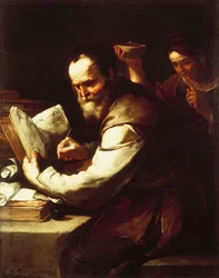Ksantypa wylewa wodę na szyję Sokratesa, autorstwa Luca Giordano (1634-1705)