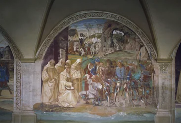 Benedykt odkrywa oszustwo Totili, scena z życia św. Benedykta