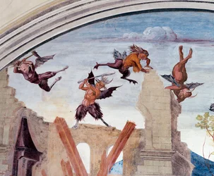 Bóg karze Florenzo (Bóg karze Florenzo) - Szczegółowy fresk klasztorny wykonany przez Luca Signorelli (ok. 1445-1523) opowiadający o życiu św. Benedykta z Nursie (480 - 567) założyciela zakonu benedyktynów 1497-1498 Opactwo Monte Oliveto Maggiore,