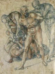 Akty męskie (czerwono-czarna kreda na papierze)