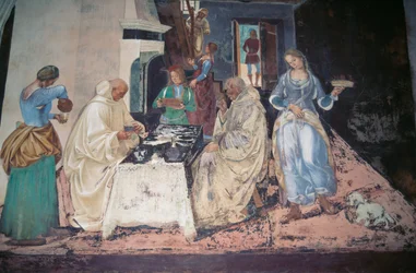 Św. Benedykt upominający dwóch mnichów, którzy złamali Regułę, scena z Opowieści św. Benedykta z Monte Oliveto Maggiore