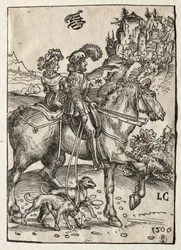 Dżentelmen i dama jadąca w pogoń, 1506.